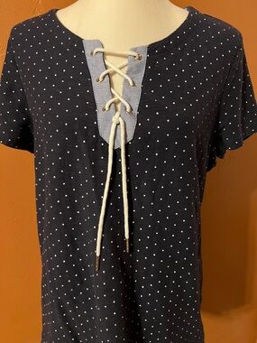 Tommy Hilfiger Navy Polka-Dot Lace-Up Top